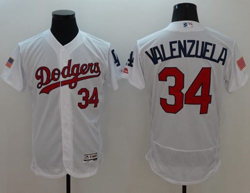 Dodgers #34 Fernando Valenzuela White Fashion Stars & Stripes Flexbase Authentic Stitched MLB Jersey - Click Image to Close